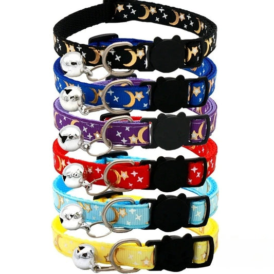Gold Stars and Moon Pet Collar with Bell