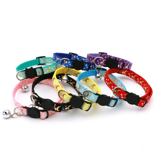 Gold Stars and Moon Pet Collar with Bell
